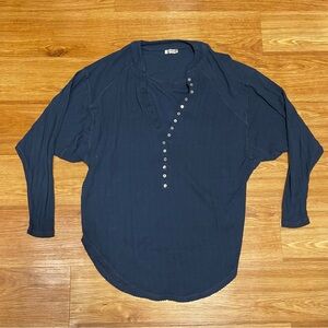 Intimately Free People Deep V Neck Button Up Long Sleeve Top in Blue, Size XS